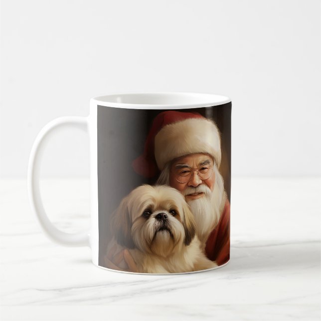 Mug Lhasa Apso avec le Père Noël Festif de Noël  (Gauche)