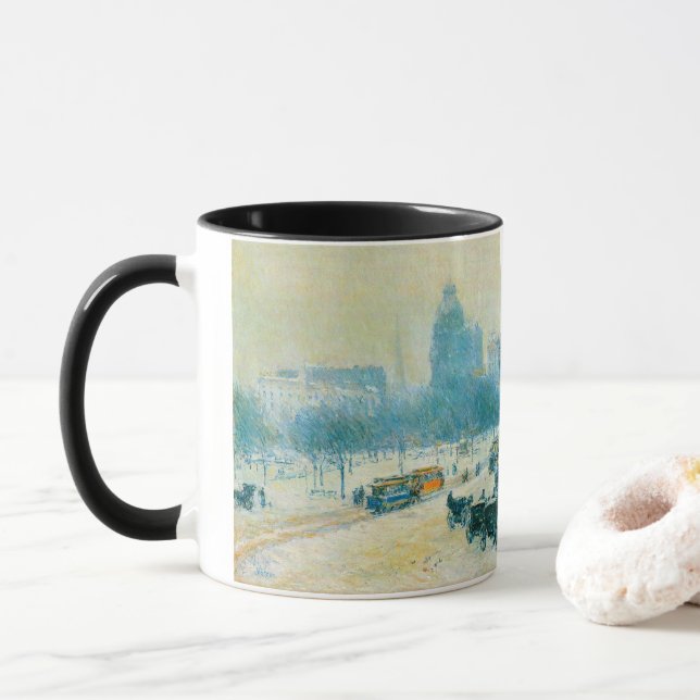 Mug L'hiver à Union Square par Frederick Childe Hassam (Avec donut)