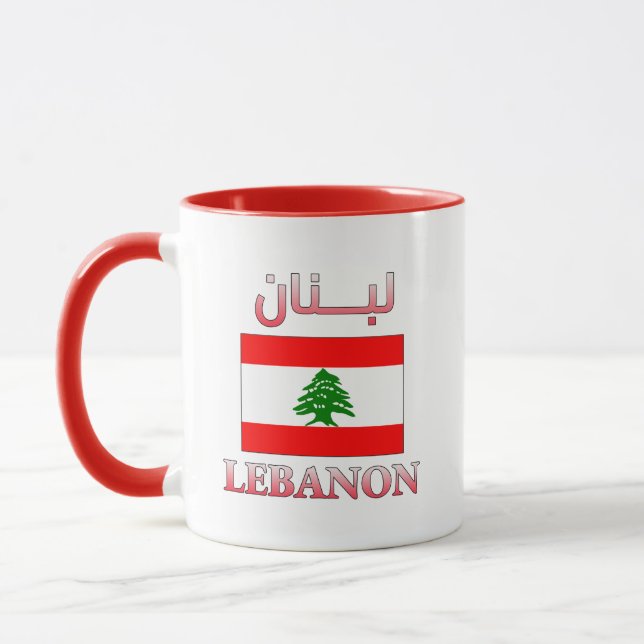 Mug Liban Flag Chacer Anglais Arabe et Anglais WordArt (Gauche)