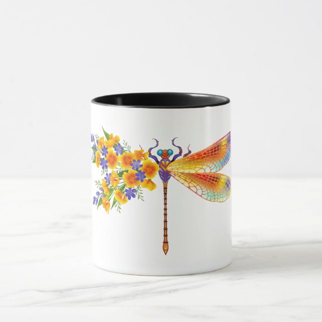 Mug libellule de fleurs jaunes (Centre)