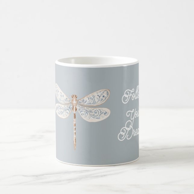 Mug Libellule grise bleue bronze blanc (Centre)