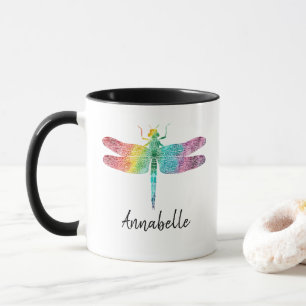 Mug Libellule magnifique d'aquarelle d'arc-en-ciel