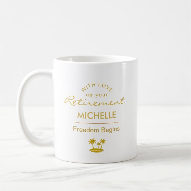 Mug Liberté de retraite personnalisée commence (Gauche)