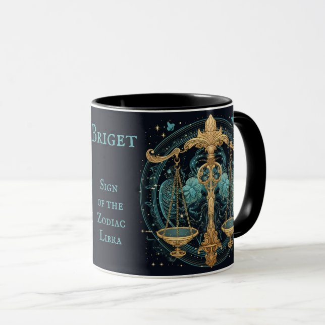 Mug Libra Anniversaire Cadeau Ajouter un nom Beau café (Devant droit)