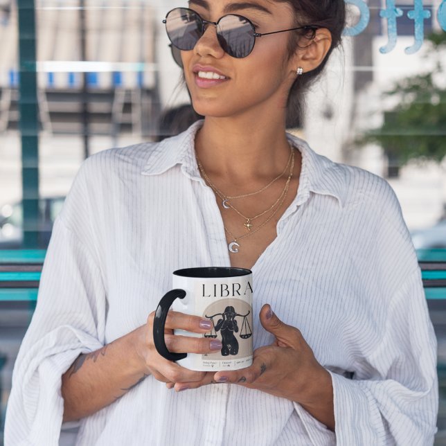 Mug Libra Feminine Zodiac Design Brown Noir 15 OZ (Créateur téléchargé)