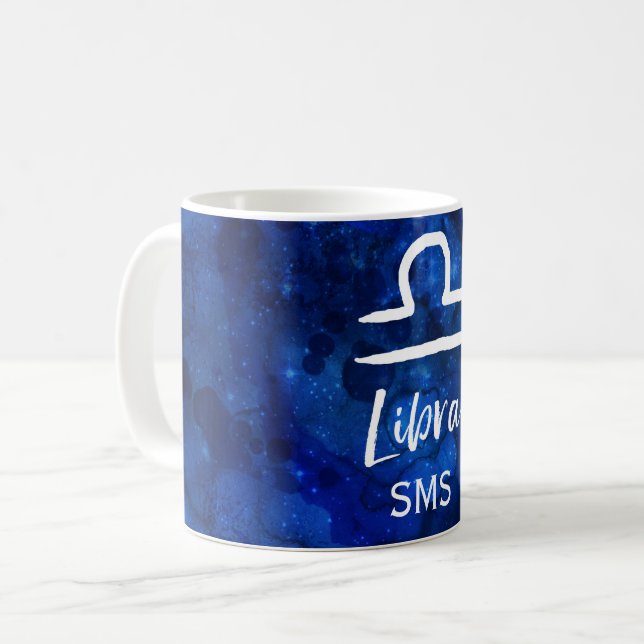 Mug Libra Zodiac Constellation Blue Galaxy Monogramme (Devant gauche)