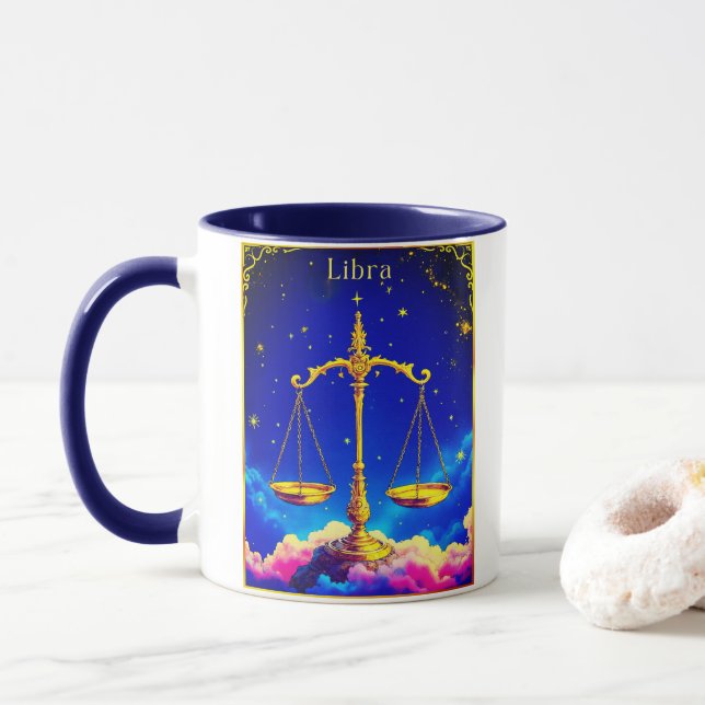 Mug Libra Zodiac Scales in a Star-Filled Sky (Avec donut)