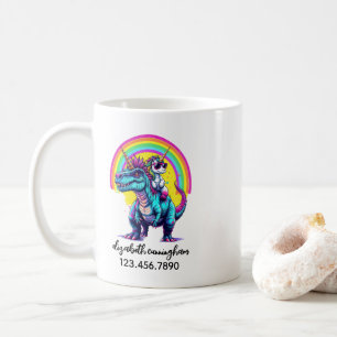 Mug Licorne à cheval sur un dinosaure arc-en-ciel Nom 