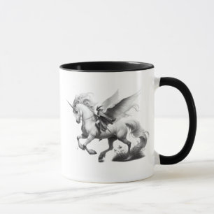 Mug Licorne ailée majestueuse avec chevalier.