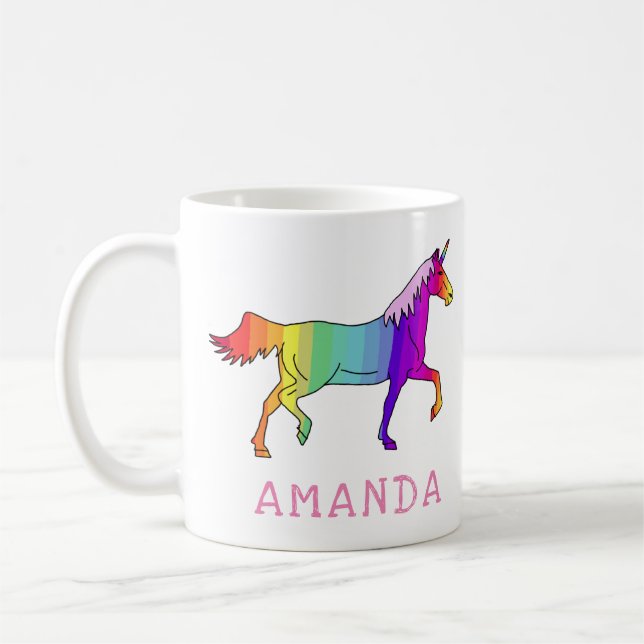 Mug Licorne arc-en-ciel jolie avec nom (Gauche)