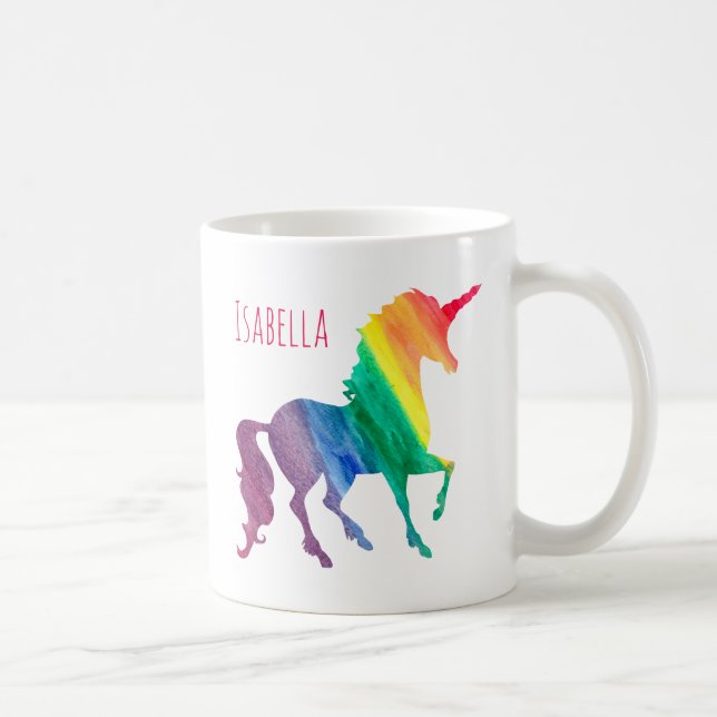 Mug Licorne d'aquarelle d'arc-en-ciel assez (Droite)