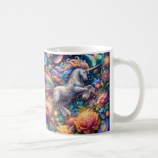 Mug Licorne de fée fantaisiste florale (Droite)