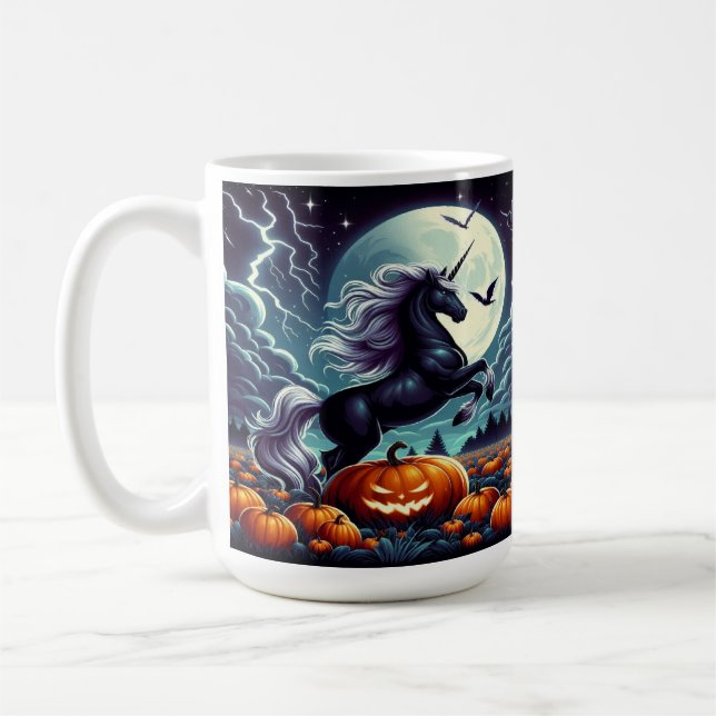 Mug Licorne dressée citrouille d'Halloween effrayante (Gauche)