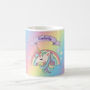 Mug Licorne et arc-en-ciel scintillant Nom personnalis