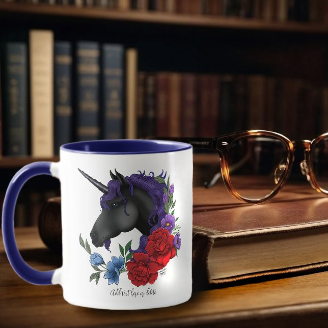 Mug Licorne noire fleurs de jardin de minuit pourpre (Créateur téléchargé)
