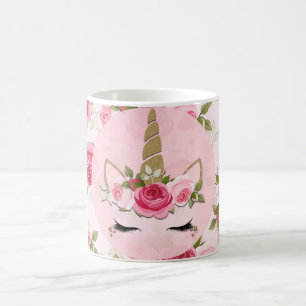 Mug Licorne Or Rose Floral Roses Mignon Branché