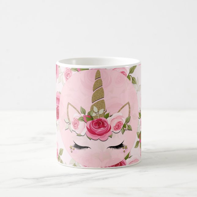 Mug Licorne Or Rose Floral Roses Mignon Branché (Centre)