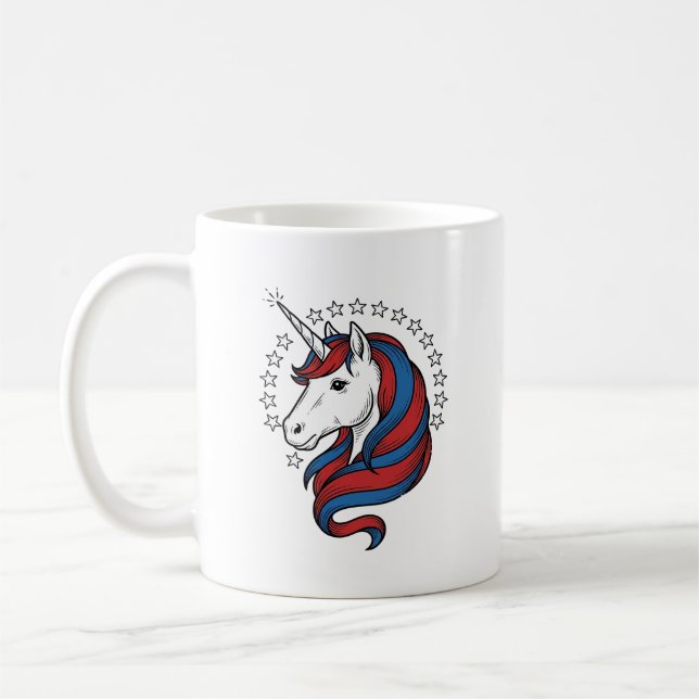 Mug Licorne patriotique dessin vectoriel gravure vinta (Gauche)