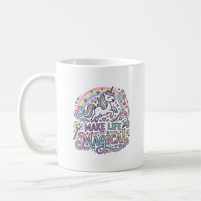 Mug Licorne Rendre La Vie Magique Typographie Vectorie (Gauche)