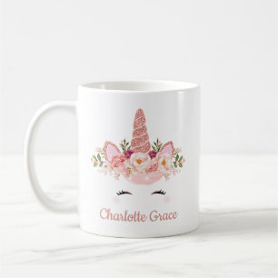 Mug Licorne rose d'or/roses roses d'aquarelle