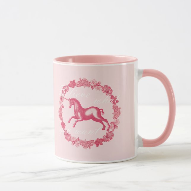 Mug Licorne rose et fleurs (Droite)
