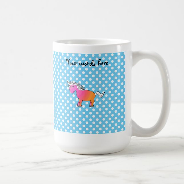 Mug licorne rose et orange sur pois bleu (Droite)