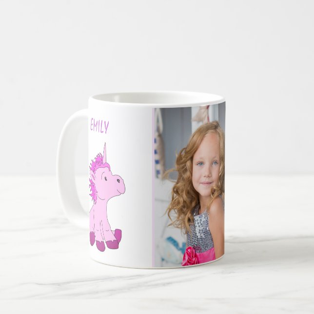 Mug Licorne Rose Mignonne Photo Enfants (Devant gauche)