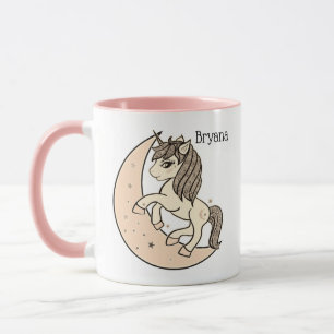 Mug Licorne Rose Pêche Blush Céleste Lune & Étoiles