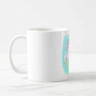 Mug licorne rose sur T-shirt arrière - plan arc-en-cie
