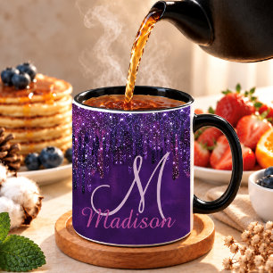 Mug Licorne rose violet mignonne avec gouttes de paill