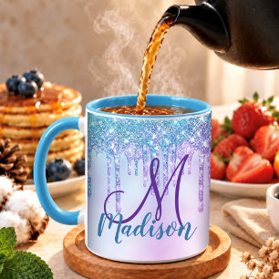 Mug Licorne violette Aqua mignonne avec gouttes de pai
