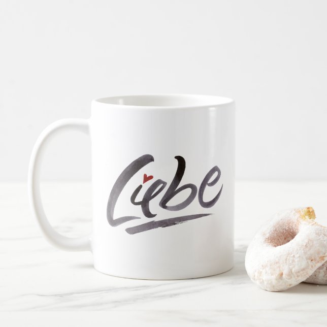Mug Liebe Love Hertz Valentine's Day Brush Lettering (Avec donut)