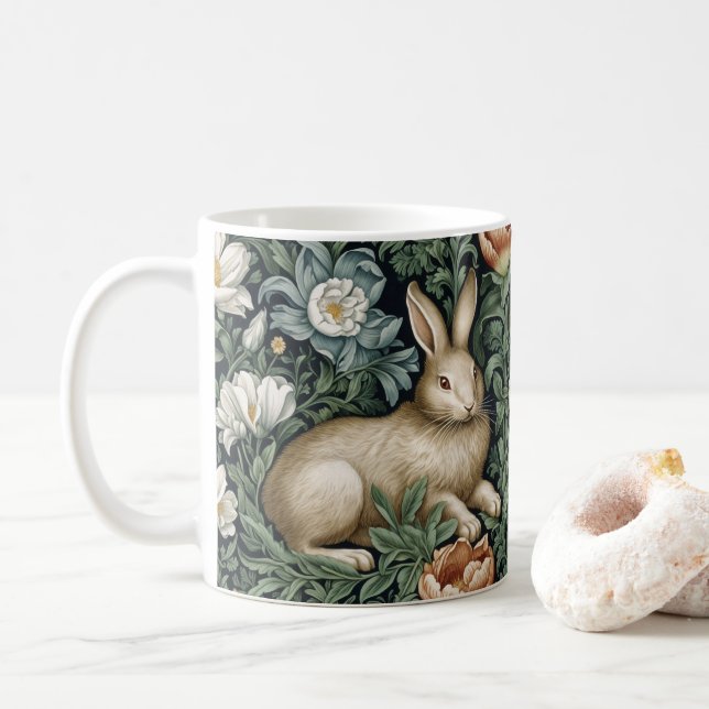 Mug Lièvre et fleurs dans le jardin de style Art nouve (Avec donut)