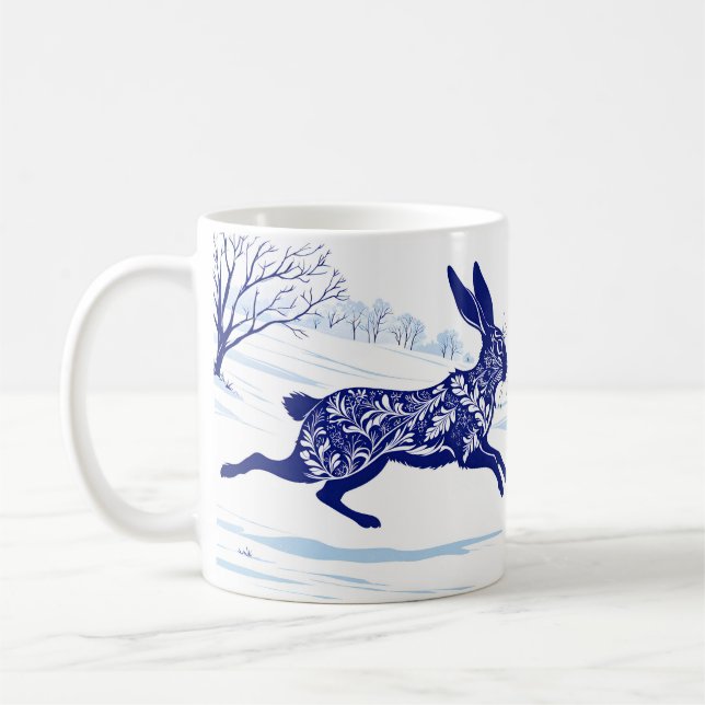 Mug Lièvre Mystique : Lièvre Whimsical Dans La Neige (Gauche)