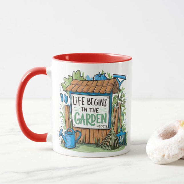 Mug "Life begins in the garden." (Avec donut)
