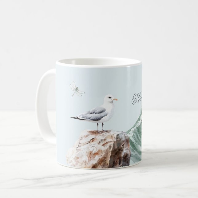 Mug Life is Beautiful Sea Bird Ocean Wave Dragonfly (Devant gauche)