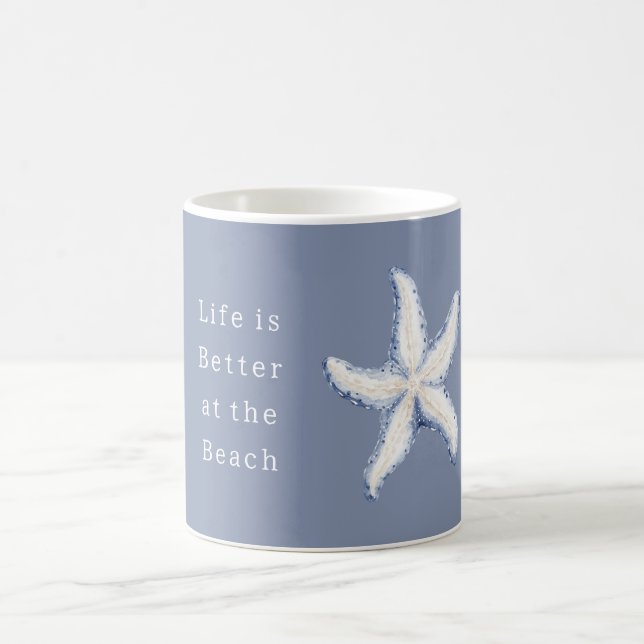 Mug Life is Better Beach Blue White Starfish (Centre)
