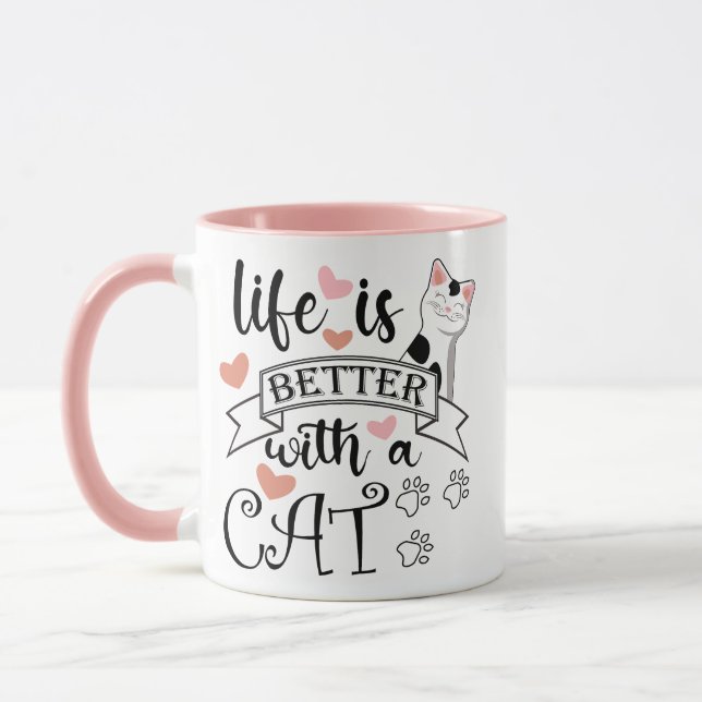 Mug Life is Better With a Cat quote slogan (Gauche)