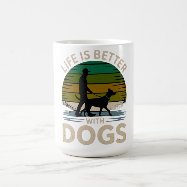 Mug Life Is Better With Dogs Retro Sunset T-Shirt  (Centre)