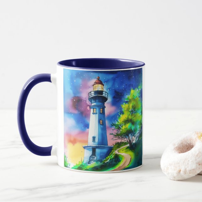 Mug Lighthouse Under a Starry Sky (Avec donut)