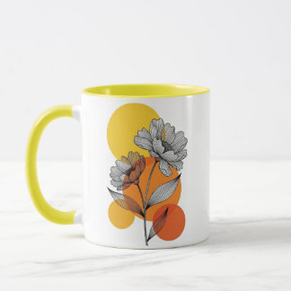 Mug Ligne artistique moderne Boho florale jaune bicolo