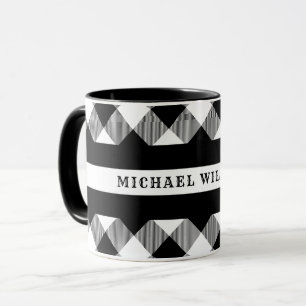 Mug Ligne blanche mince monogramme de plaid de Buffalo