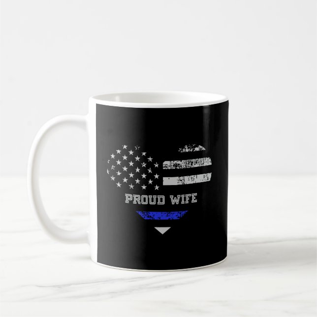 Mug Ligne Bleue Design Coeur Épouse De Police Fier Usa (Gauche)