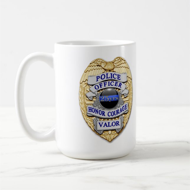 Mug Ligne Bleue Mince - 25 ans de succès Badge de poli (Gauche)