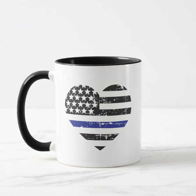 Mug Ligne Bleue Mince Coeur USA Drapeau Soutien de la  (Gauche)