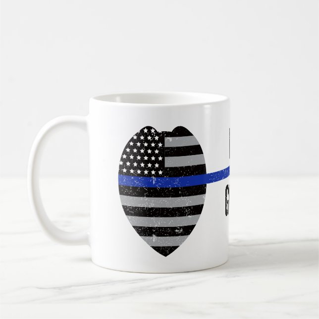 Mug Ligne Bleue Mince, J'Ai Tes Six, Maman De Police (Gauche)