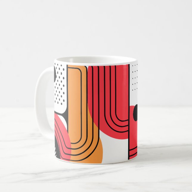 Mug Ligne courbe avec des formes géométriques rouges e (Devant gauche)