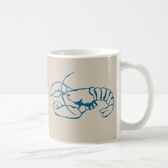 Mug Ligne De Homard Bleu Dessin Sur Plage De Sable Cou (Droite)