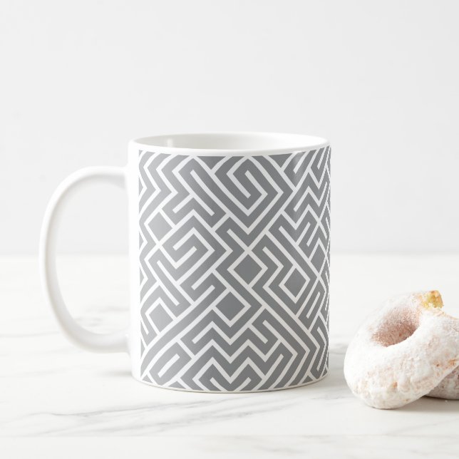 Mug Lignes Carrelées Génératives (Remplissage Gris) Un (Avec donut)