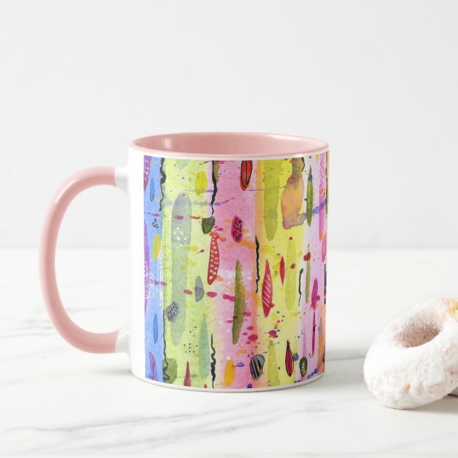Mug Lignes colorées Aquarelle Abstraite (Avec donut)